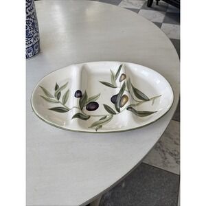 PIER 1 SORRENTO 17" OVAL DIVIDED SERVER PLATTER GREEN & PURPLE OLIVES GREEN TRIM